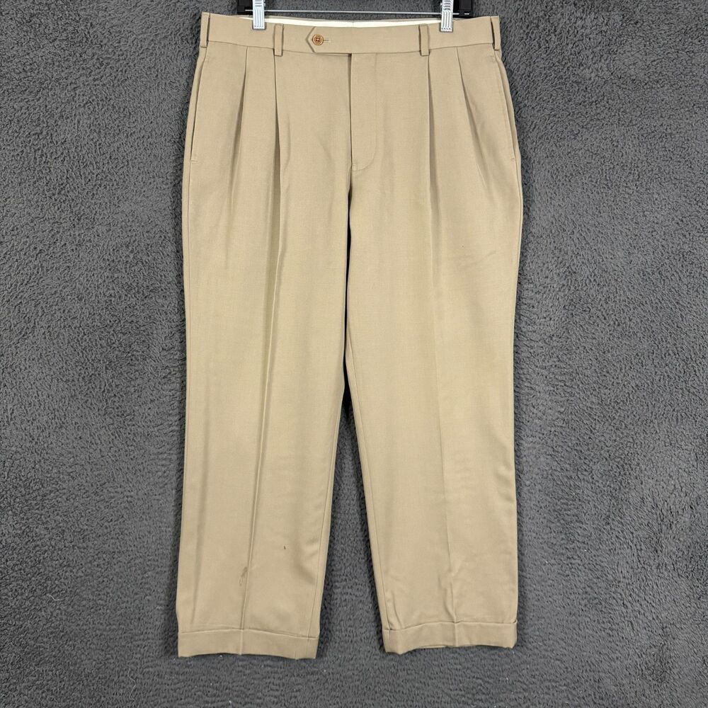 Brooks Brothers Pants Mens 35x30 Beige Tan Madison Fit Dress Slacks Wool Formal